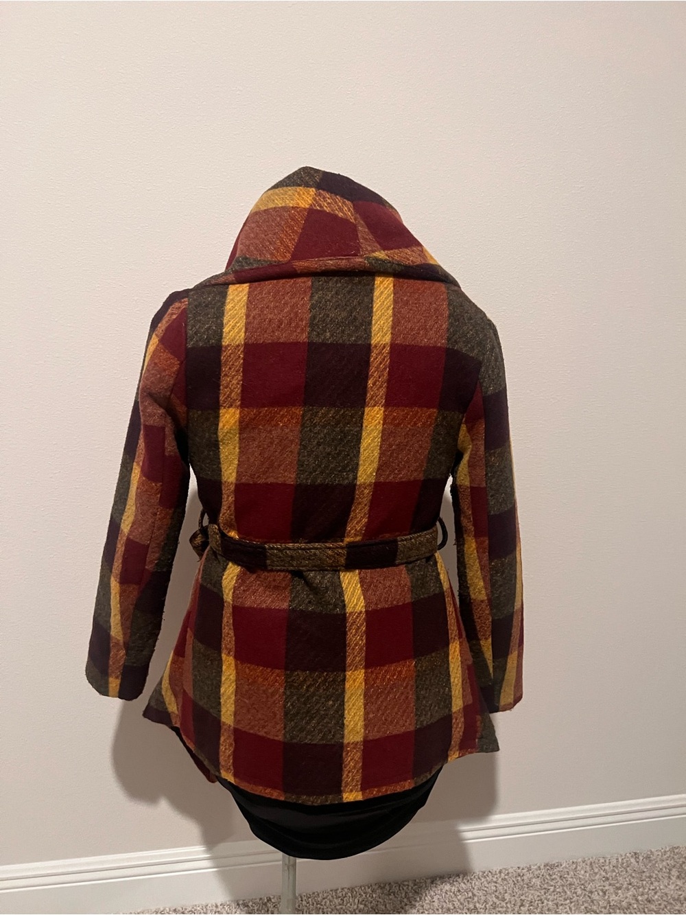Chicwish Plaid Wrap Coat in Burgundy, Mustard & Olive size S - Picture 6 of 10